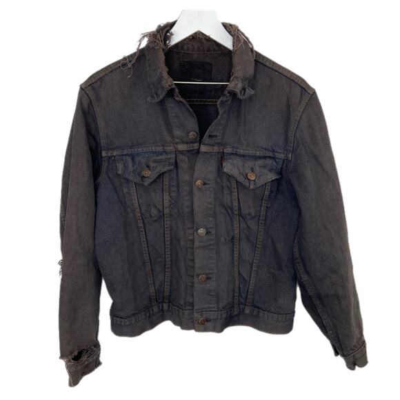 Levi's Distressed Dark Denim Pretenders Patch Jean Jacket - Women's Size Large - Picture 1 of 8